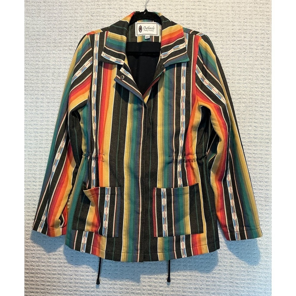 Outback Trading Women MADDOX Aztec Print Textured Weave Jacket M Full Zip